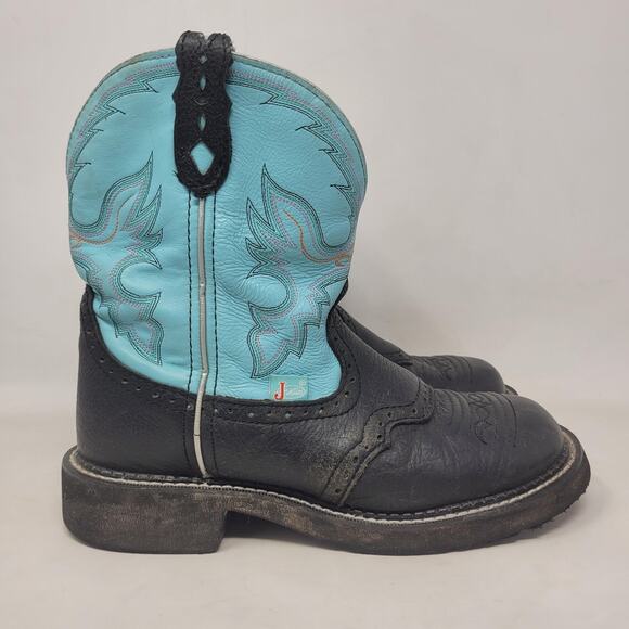 Justin Gypsy Boots 7.5 Black Turquoise Western Roper Cowgirl Rodeo Gemma L9905 - Picture 2 of 11